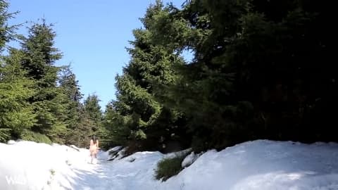 Geile Brünette wirdim Schnee einen Orgasmus bekommen